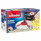 Vileda Easy Wring & Clean Turbo balai avec seau à pédale - Pack avec 1 recharge supplémentaire, Manche télescopique 85–130cm, balai à franges avec essoreur rotatif, Franges en microfibres 2en1, Gris