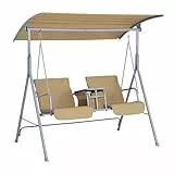 Outsunny Balancelle Design de Jardin 2 Places Inclinaison Toit réglable Tablette rétractable Rangement Acier Gris Clair Beige