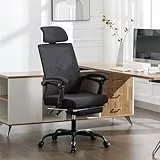 UEV Chaise Bureau Ergonomique, Chaise de Bureau avec roulettes et Accoudoirs, Hauteur et Appui-tête Réglable, Repose Pieds, Capacité 136kg, Fabriquer en Maille Respirant, Noir