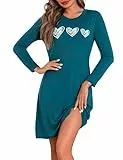Marvmys Chemise De Nuit Femme en Coton Robe De Nuit à Manches Longues Vêtement De Nuit à Imprimé Cœur à Col Rond S-4XL