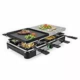 Tristar Appareil à Raclette 4-en-1, Pour 8 Personnes, Avec Pierre à Cuire et Plaques Réversibles Grill et Plancha Teppanyaki, Thermostat Réglable, Facile à Nettoyer, Sans BPA, RA-2747