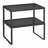 SONGMICS Étagère à Épices, Lot de 2, Support à Épices, Empilable, Extensible, Étagère de Rangement de Cuisine, en Métal, pour Plan de Travail, Noir d'encre KCS001B01