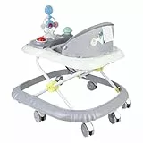 Trotteur Bébé 4-en-1 Gris avec fonction pousseur, Marchette Evolutif Bébé avec Boîte à Musique et Lumières, Coussin de Siège Lavable pour Enfants de 6 à 18 Mois Jusqu'à 12 KG-67 * 72 * 92cm- Gris (B)
