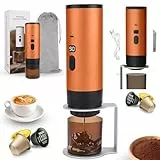 Zoelele 3 en 1 Machine à Café Portable,CafetièRes Expresso à Capsules, Sans Fil & Auto-Chauffante, 15Bar, 90ML, Peut préparer 50 tasses de café, Pour Bureau Camping Voiture Voyage (Orange énergisant)