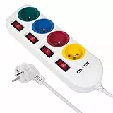 Maclean MCE229 W Bloc multiprises rallonge 4 Prises + 2X USB avec interrupteurs 250VAC/10A, 2.1A 5V, 1.5m Blanc
