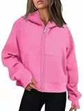 Timuspo Sweat à capuche pour femmes, avec fermeture éclair, pour l’automne et l’hiver, Rose, L