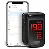 Pulsioximetro Bluetooth Con APP Gratis, Monitor de Oxigeno dedo Adultos para Ritmo Cardiaco Saturacion de Oxigeno en Sangre Incluye Estuche y Lanyard(Negro)