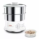 Seb Cuiseur Vapeur série Convenient 2 bols inox, Capacité bol 6 L, Cuisson vapeur, Cuit vapeur compact, Minuteur, Arrêt automatique VC145100, 2 Paniers