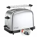 Russell Hobbs Grille Pain [Pour 2 Tranches] Chester (Fentes extra larges, Design en Inox,Niveau de Brunissage réglable, Surélévation, Réchauffe viennoiserie, Ramasse miettes, 1670W) Toaster 23310-56