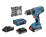 Bosch Professional 18V System perceuse-visseuse à percussion sans-fil GSB 18V-21 (avec 2 batteries 2,0 Ah, set d’accessoires 40 pièces, L-BOXX) - Set Amazon Exclusive