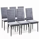 Bealife 6 Chaises Salle à Manger en Flanelle, Dossier Haut Confortable avec Couture Verticale et Pieds Métal pour Cuisine/Salle à Manger//Bureau et Décor Moderne (Gris Clair)