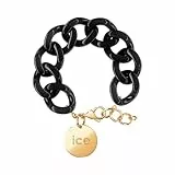 ICE - Jewellery - Chain Bracelet - Black - Bracelet Mailles XL de Couleur Noire pour Femmes Fermé d'Une Médaille Dorée (020354)