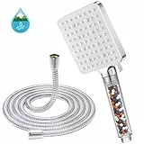 Pommeau de Douche avec Tuyau 1.6m, YEAUPE PRO Pommeau de Douche Economie eau avec 6 Modes, Pommeau de Douche Carré Filtrant, Douchette Douche Salle de Bain Haute Pression Anti Calcaire, Blanc