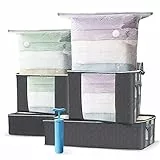 VOUNOT® Lot de 9 Sac de Rangement épais Non-tissé XXL, Grande Capacité 4 housses avec Poignée 4 Sacs Sous Vide et 1 pompe Idéal pour Duvet Couettes et Vetements