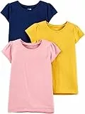 Simple Joys by Carter's Short-Sleeve Shirts and Tops, Pack of 3 Chemise, Bleu Marine/Jaune Moutarde/Rose, 4 Ans (Lot de 3) Fille
