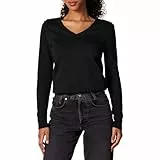 Amazon Essentials Pull Léger à Manches Longues et Col en V, 100% Coton Femme, Noir, XL