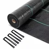 vounot® Toile de Paillage avec 100pcs de Piquets Contre Les Mauvais Herbes 50Mx2M en Fibres de Polypropylène Tissées Anti-UV 100g/m2 Résistant Aux Déchirures Piquets de Fixation Fournis
