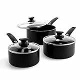 GreenPan Cambridge Batterie de Casseroles Antiadhésives en Céramique Sain, 16cm/1.5L, 18cm/2.1L et 20cm/3.1 L casseroles avec couvercles, Sans PFAS, L'induction, Au four et au lave-vaisselle, Noir