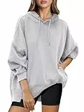 Timuspo Sweat à capuche basique surdimensionné pour femme - Couleur unie - Manches longues - Décontracté - Moderne - Automne, gris, L