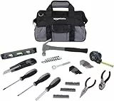 Amazon Basics Kit d'outils de réparation de base pour la maison, 65 pièces, avec sac de rangement (argenté, noir)