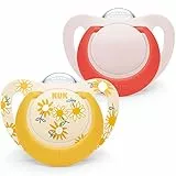 NUK Star Baby Lot de 2 tétines en silicone sans BPA - 6 à 18 mois - Apaise 99% des bébés - Motif fleurs jaunes