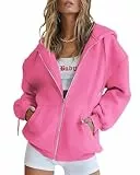 Timuspo Hoodie Femme Rose M - Sweat à Capuche Automne Hiver Long - Fermeture Éclair - À Capuche - Manteau Surdimensionné