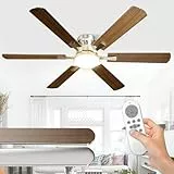 Airwit 132cm Grand Ventilateur Plafond avec Lumiere Double Face Pale, Ventilateur Plafond Silencieux avec Telecommande pour Chambre Salon, 6 Vitesses (Montage en Plafonnier-6 Pales)