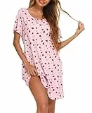 MIA LUCCE Chemise de Nuit Femme Manches Courtes Nuisette Femme Coton Robe de Nuit Col Rond de Nuit Imprimée S-XXXL