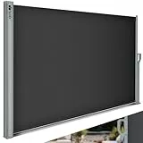 tillvex® Store latéral 180 x 400 cm extensible et opaque | Brise-vue pour balcon, jardin et terrasse | Store latéral avec support mural | Protection solaire en acier inoxydable | Store contre le vent