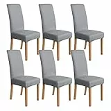 Amazon Basics Lot de 6 Housses extensibles pour chaises de salle à manger, gris clair