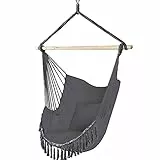 VOUNOT Chaise Suspendue en Coton Doux avec 2 Coussins Siège Suspendu Balançoire Suspendue pour Intérieur et Extérieur Hamac Portable à Franges Gris