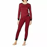 Amazon Essentials Ensemble de Pyjama en Coton Coupe Ajustée (Grande Taille Disponible) Femme, Rouge Cerise/Noir Carreau Buffalo Classique, S