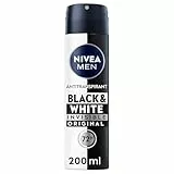 NIVEA MEN Déodorant Spray Black & White Invisible (1 x 200 ml), déodorant homme anti-traces blanches et jaunes, anti-transpirant anti odeur & humidité, protection efficace 72 h, sans alcool