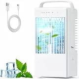 Climatiseur Mobile, Rafraîchisseur d'air Portable Silencieux 4 en 1, Mini Climatiseur avec 3 Vitesses & Modes de Brume, 90° Oscillation, USB, Minuterie de 2-4H, Réservoir 900ml pour Chambre Bureau
