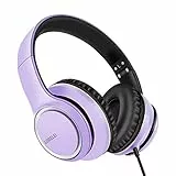 LORELEI X8 Casque filaire avec microphone avec ligne en nylon anti-nœuds de 1,45 m et prise 3,5 mm, léger, pliable et portable pour smartphone, tablette, ordinateur, MP3/4 (violet foncé)