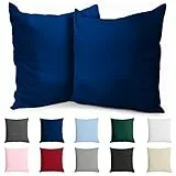 Taie Oreiller 65x65 Coton Renforcé (Set de 2) - Bleu Foncé - Tissage serré de 57 Fils/cm² - Taie Oreiller 65 x 65 cm- Certifié Oeko Tex