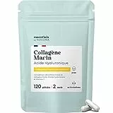 Collagène Marin + Acide Hyaluronique, Peau Hydratée et Articulations Fortes, Cure de 2 mois, 120 Gélules, Collagene Hydrolysé Type 1 Naticol®, Avec Vitamine C, Fabriqué en France, by Novoma