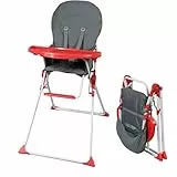 Bambisol Chaise Haute Bébé Pliable Fixe | Ultra Compacte et Légère, Tablette Amovible Réglable | Rouge