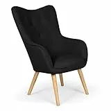 Menzzo qh8801black Chaise/Fauteuil Scandinave Capitonné | Assise Confortable en Tissu et Pieds en Bois | Modèle Klarys | 105 x 67 x 75 cm Noir