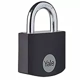 Yale YE3B/32/116/1/BK - Cadenas aluminium 32 mm, anse acier cémenté, noir, 3 clés - Pour casier, boîte à outils, sac..., 32mm