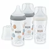 Set de biberons NUK Perfect Match | 3+ mois | S’adapte au palais | Contrôle de température | Évent anti-coliques | 260 ml | Sans BPA | TÉTINE M en silicone | Arc-en-ciel & branche | 3 pces