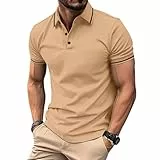 EDITCOZY Polo Homme Manches Courtes Golf Pull Casual Coton Jersey Top Classique Khaki L