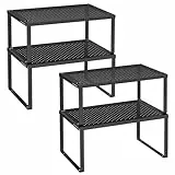SONGMICS Étagère à Épices, Lot de 4, Support à Épices, Empilable, Extensible, Étagère de Rangement de Cuisine, en Métal, pour Plan de Travail, Noir d'Encre KCS006B01