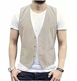 AeoTeokey Gilet d'été en lin pour homme - Gilet décontracté - Coupe droite, beige, 3XL
