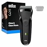 Braun Rasoir Electrique A Barbe Homme Series 3 300S A Grille, Gris, Etanche, Lames Flexibles Pour Bien Raser Le Visage, 5 Sabots, Tondeuse Centrale Et 2 Eléments De Rasage