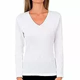 Playtex T-Shirt Femme Col V Thermique 100% Coton Manches Longues Thermal Natural x1, Blanc, M