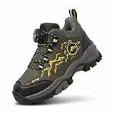 GemChve Basket Enfant Garcon Chaussures de Randonnée Poignée Solide Imperméable avec Boucle Rotative et Lumière Chaussure de Marche Green 36EU