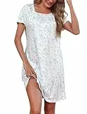 Litherday Chemise de Nuit Femme Manches Courtes en Coton Robe de Nuit en Dentelle Vêtements de Nuit Ample Confort Maison Ete