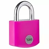 Yale YE3B/32/116/1/P Cadenas de Sécurité Standard Aluminium 32 mm, Rose, Anse Ouverte en Acier Trempé, 3 Clés, Protection Intérieure pour Boîte à Outils, Sac à Dos