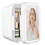 YASHE Mini Frigo pour Chambre, Frigo Skincare avec Miroir LED, Petit Frigo de 4L Portable, Thermoelectrique Chauffe & Refroidisseur 220V AC / 12V DC pour Voiture, Bureau, Dortoir (blanc)